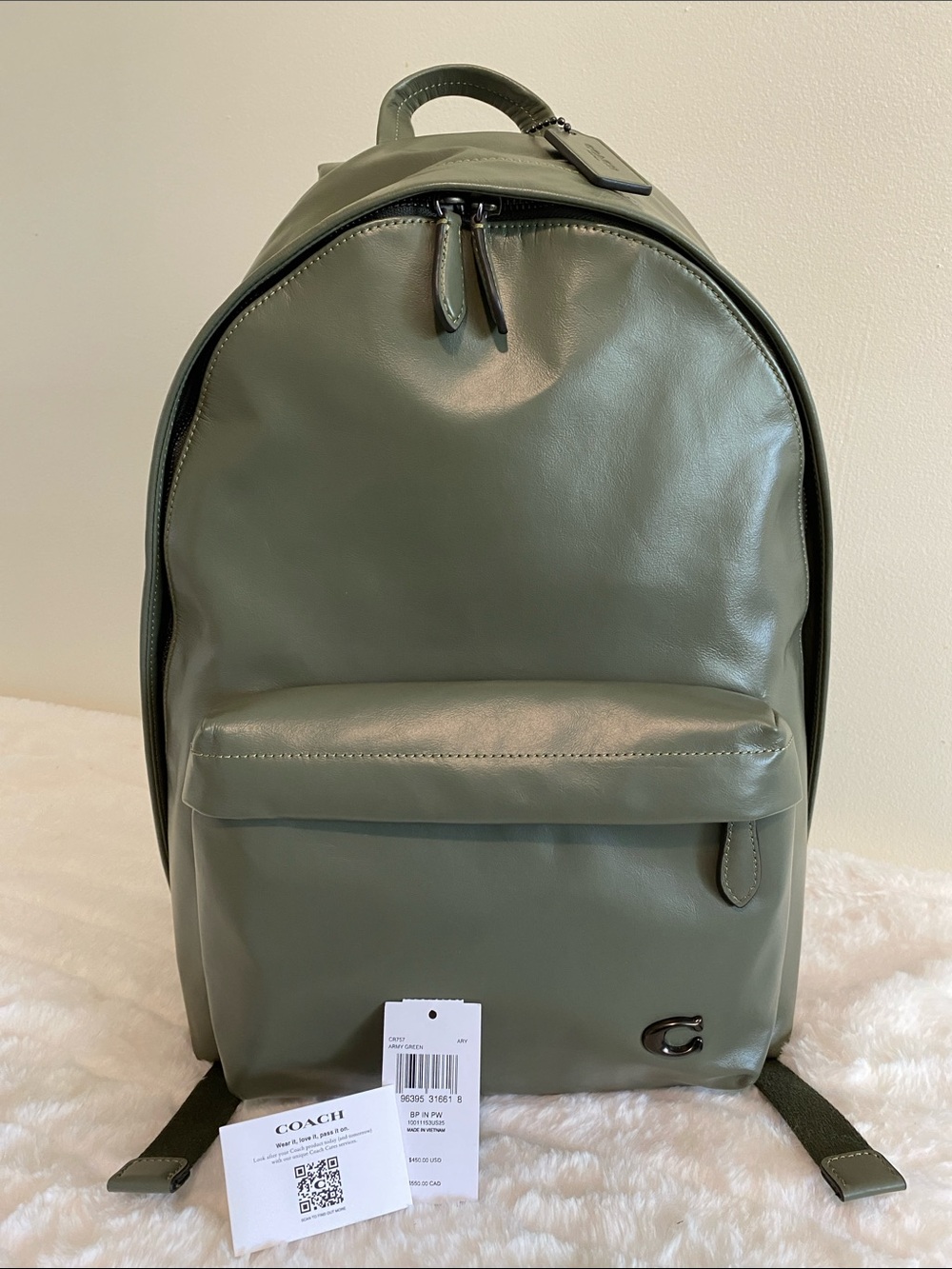 COACH  Hall Backpack In Army Green Leather MSRP $495 NWT Unisex